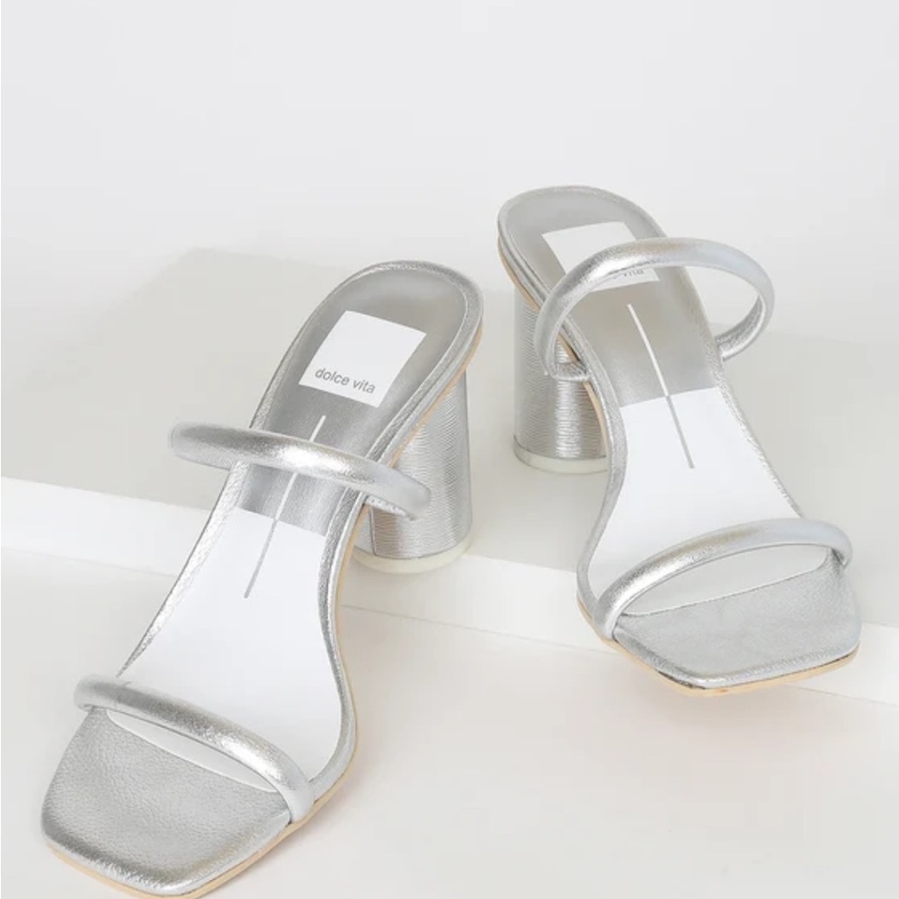 Dolce Vita Silver Metallic Leather Mules Block Sandal Mules 8.5 $100